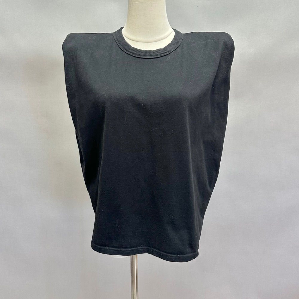 Frankie Shop‎ Eva Black Padded Shoulder Sleeveless T-Shirt Top size small